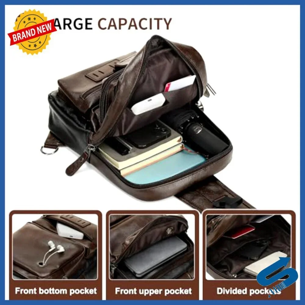Vintage PU Leather Sling Backpack Crossbody Bag Adjustable Strap